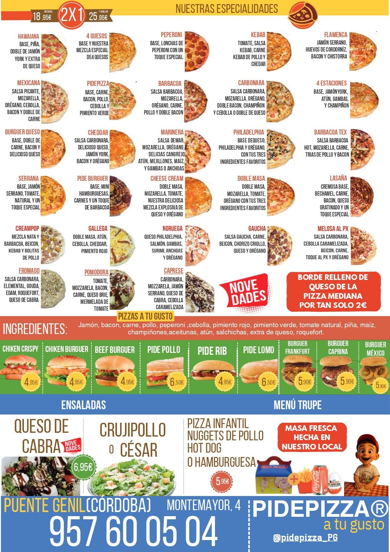 Carta Pidepizza — Pizzas, hamburguesas y picoteos parte 1